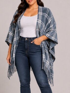 Belle by Kim Gravel Blue and White Checkered Wrap